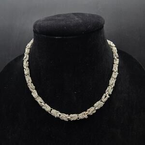 Vintage Silver Tone Byzantine Chain Necklace Signed IRIS